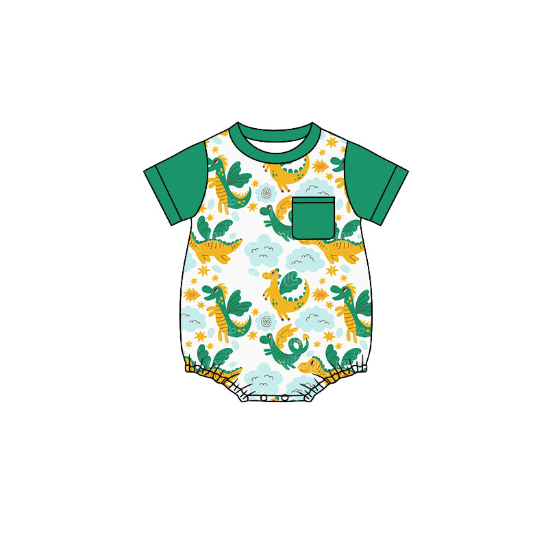 baby clothes green dinosaur short sleeve summer romper