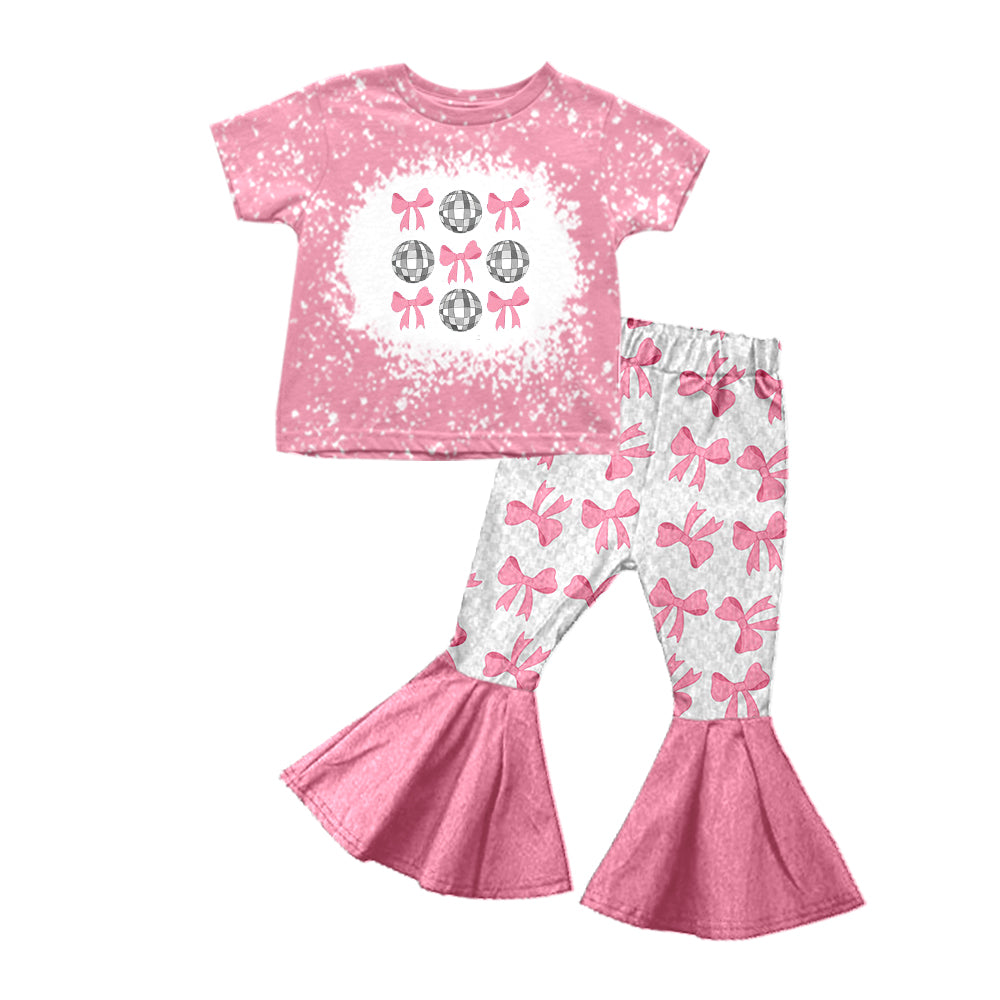 girl pink short sleeve pants suit