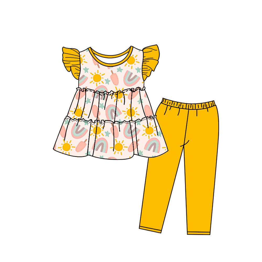 girls yellow flying sleeve pants suit