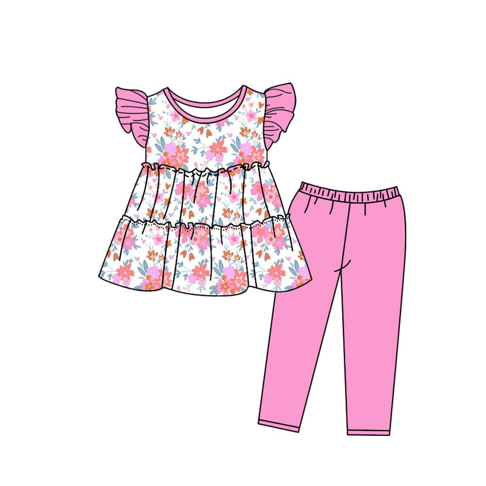 girls flower flying sleeve pants suit
