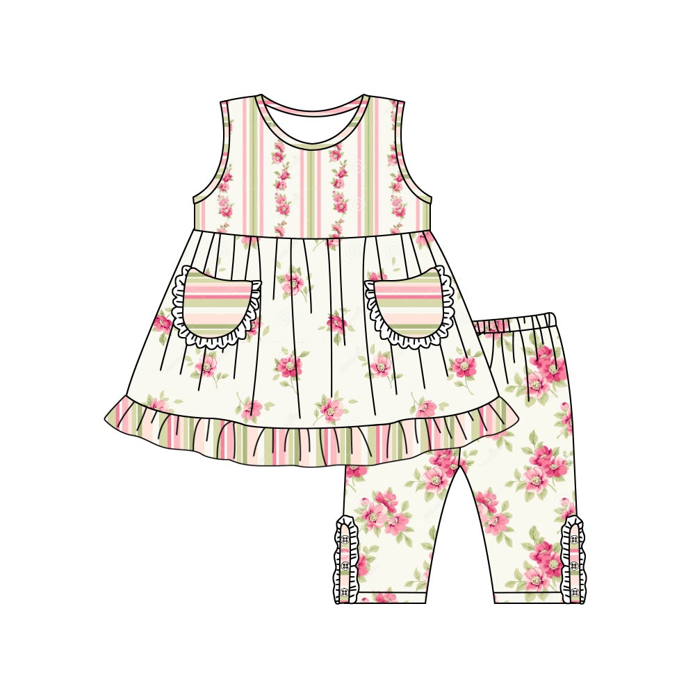 Girls flower sleeveless with pocket suit