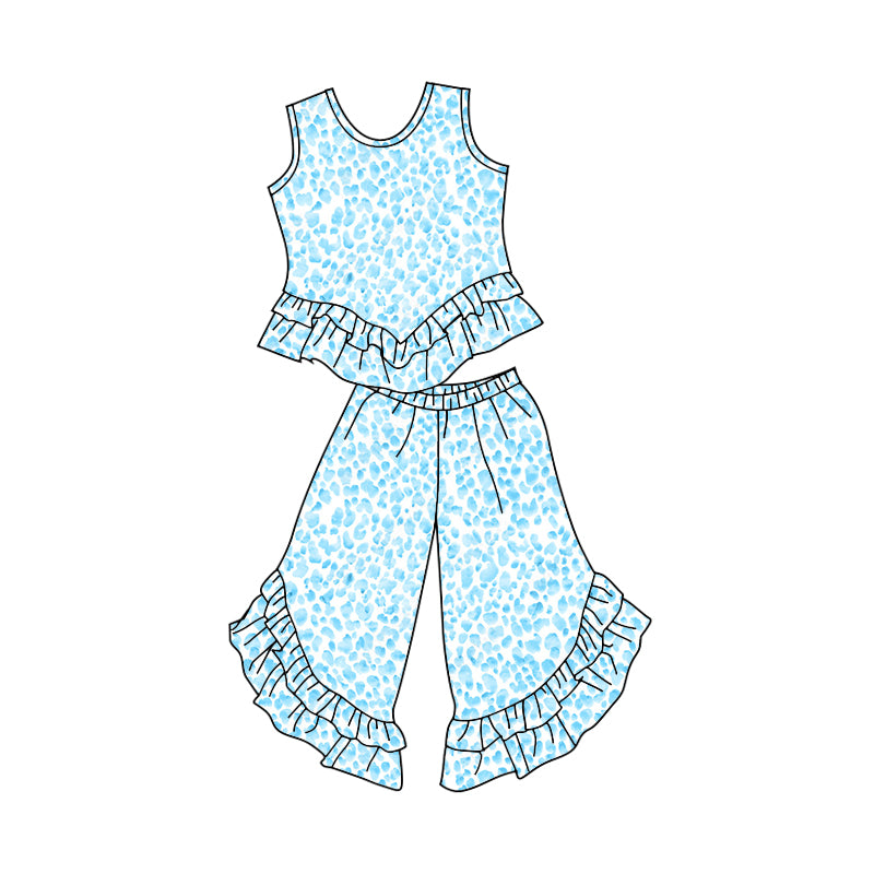 girls blue sleeveless pants suit