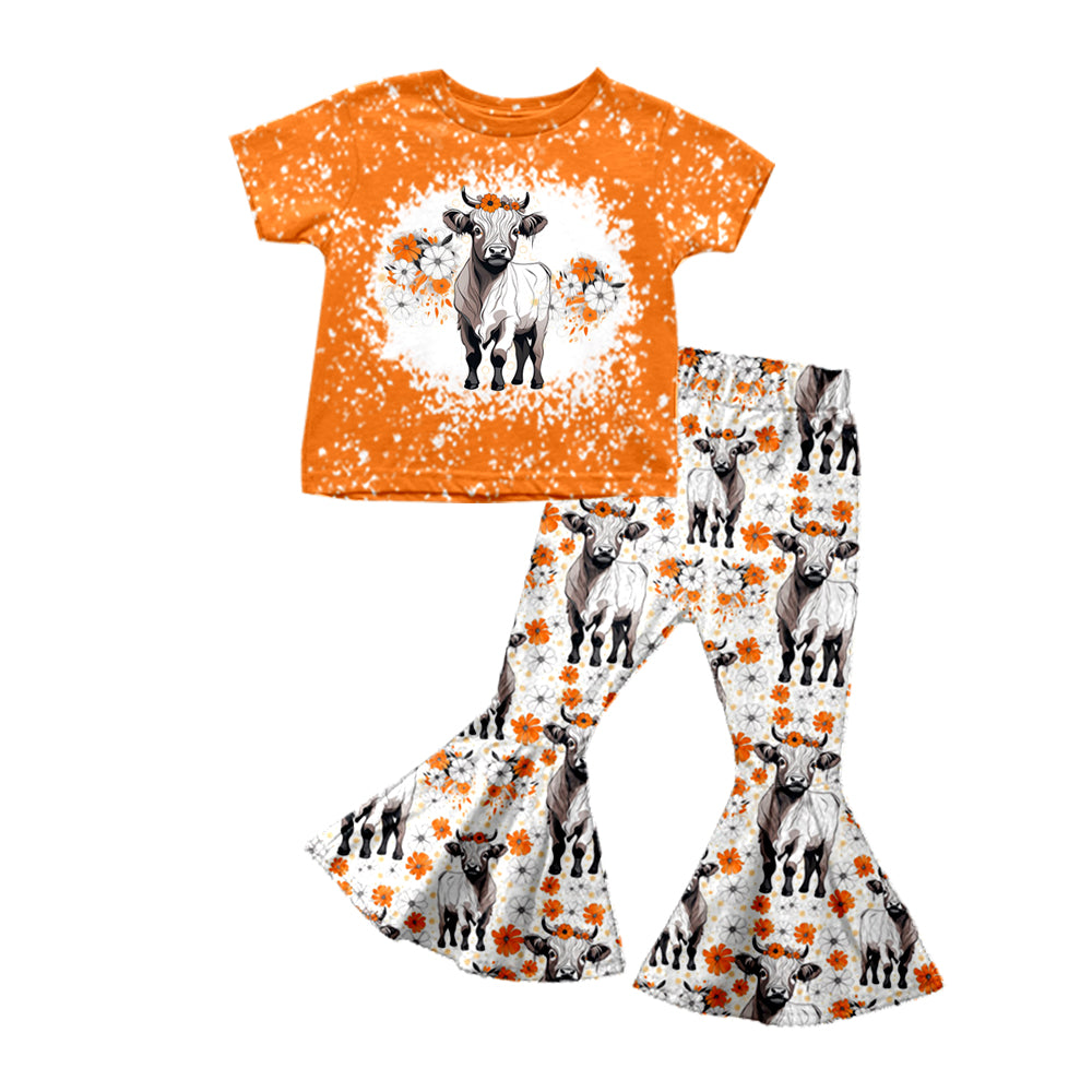 girls orange short sleeve pants suit