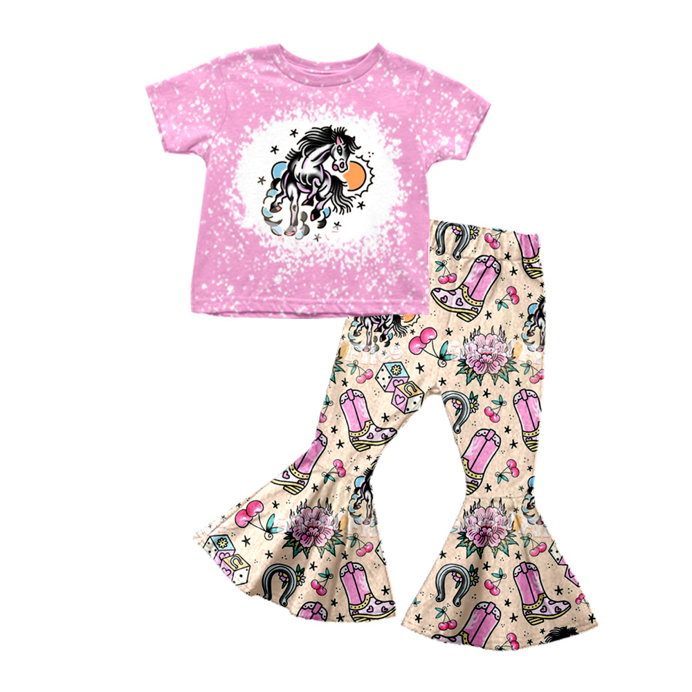 girls boot pink short sleeve pants suit