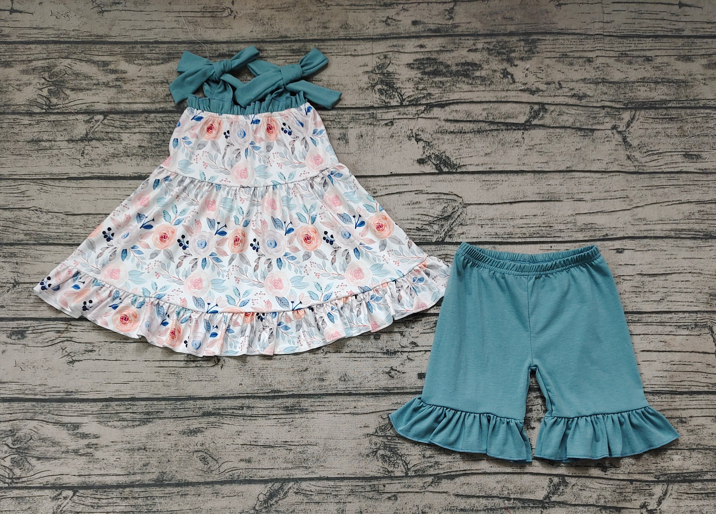 Pre-order baby girl clothes flower suspender shorts outfit