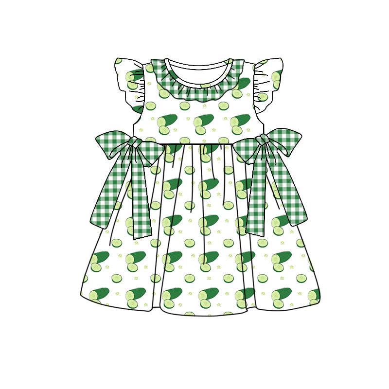 girls green cucumber flying sleeve summer dress