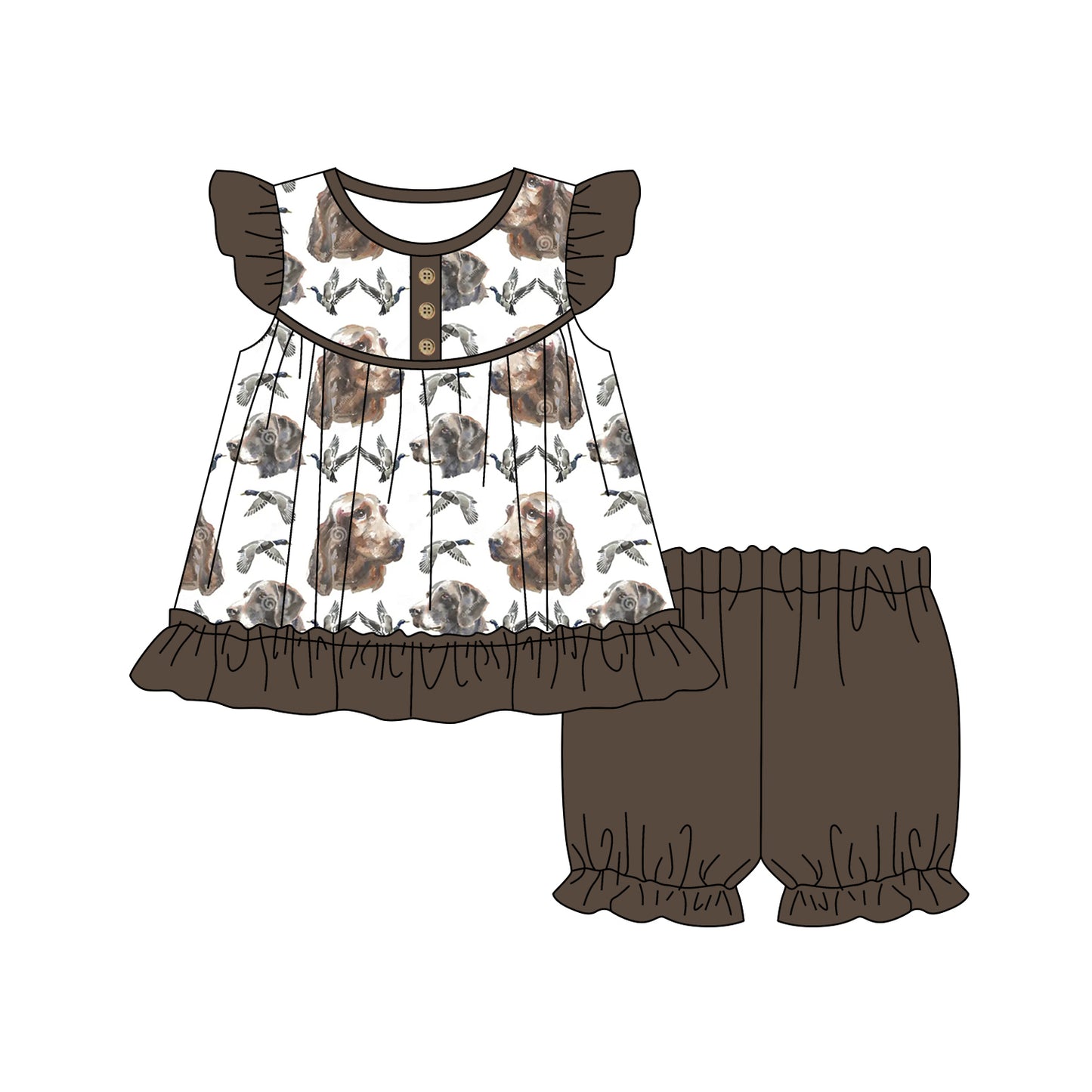 baby girl clothes dog gray flying sleeve top shorts sets girl spring outfit