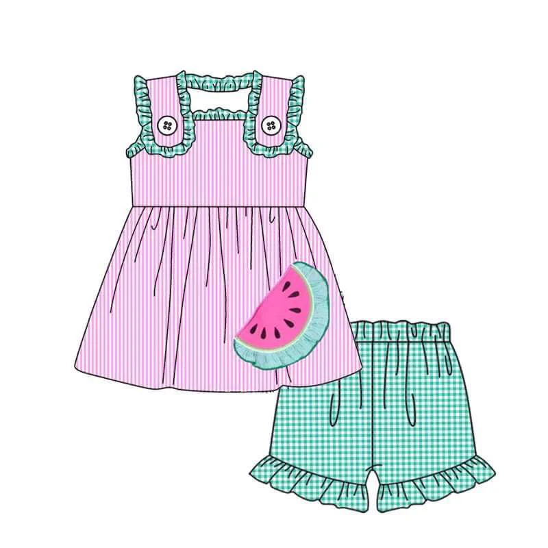 Deadline: May 16 custom no moq eta 5-6weeks Watermelon Girls Short Sleeve Shorts Set
