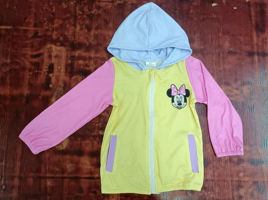 Custom moq 3 eta 6-7weeks Yellow, pink and blue patchwork hooded zip-up jacket