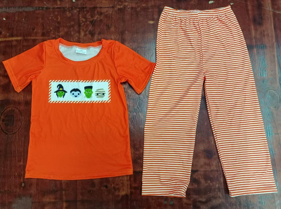 Custom moq 3 eta 6-7weeks Halloween Character Orange Short Sleeve-Striped Long Suit