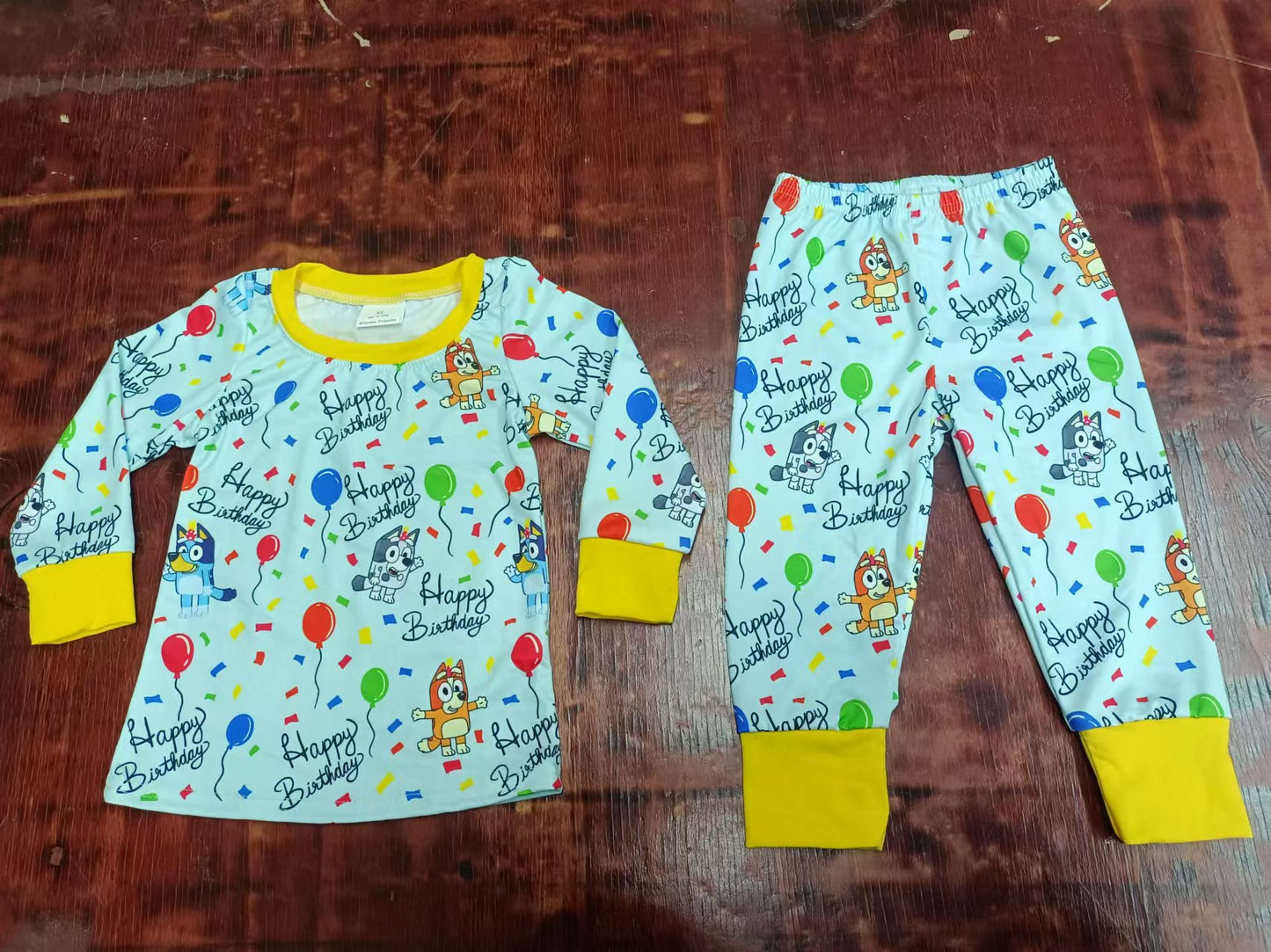 Custom moq 3 eta 6-7weeks Balloon-letter-puppy pattern sky blue long-sleeved suit