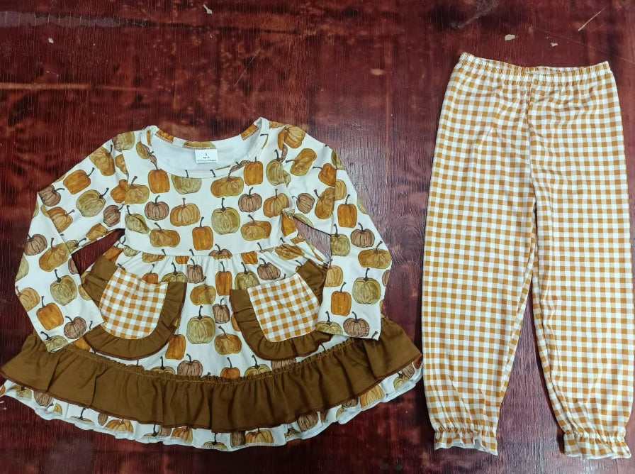 Custom moq 3 eta 6-7weeks Light Brown Pumpkin Ruffle Lace Pocket Long Sleeve Suit