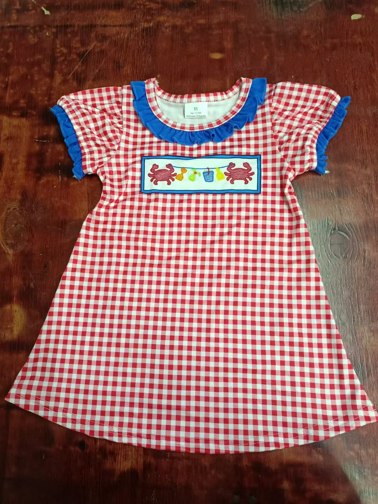 Custom moq 3 eta 6-7weeks Crab print red plaid short-sleeved dress