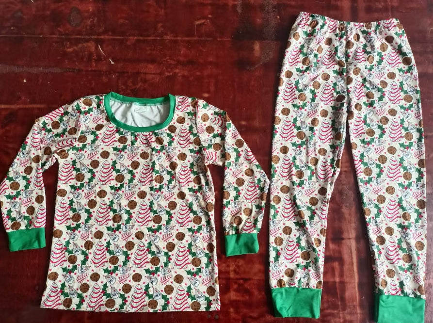 Custom moq 3 eta 6-7weeks Wooden Stripe Christmas Tree-Cookie Pattern Green Long Sleeve Suit