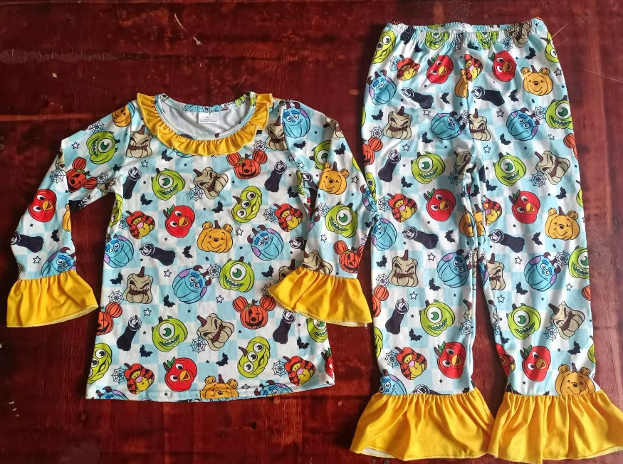 Custom moq 3 eta 6-7weeks Mutated Pumpkin Academy Blue Plaid Yellow Trumpet Cuff Long Sleeve Suit