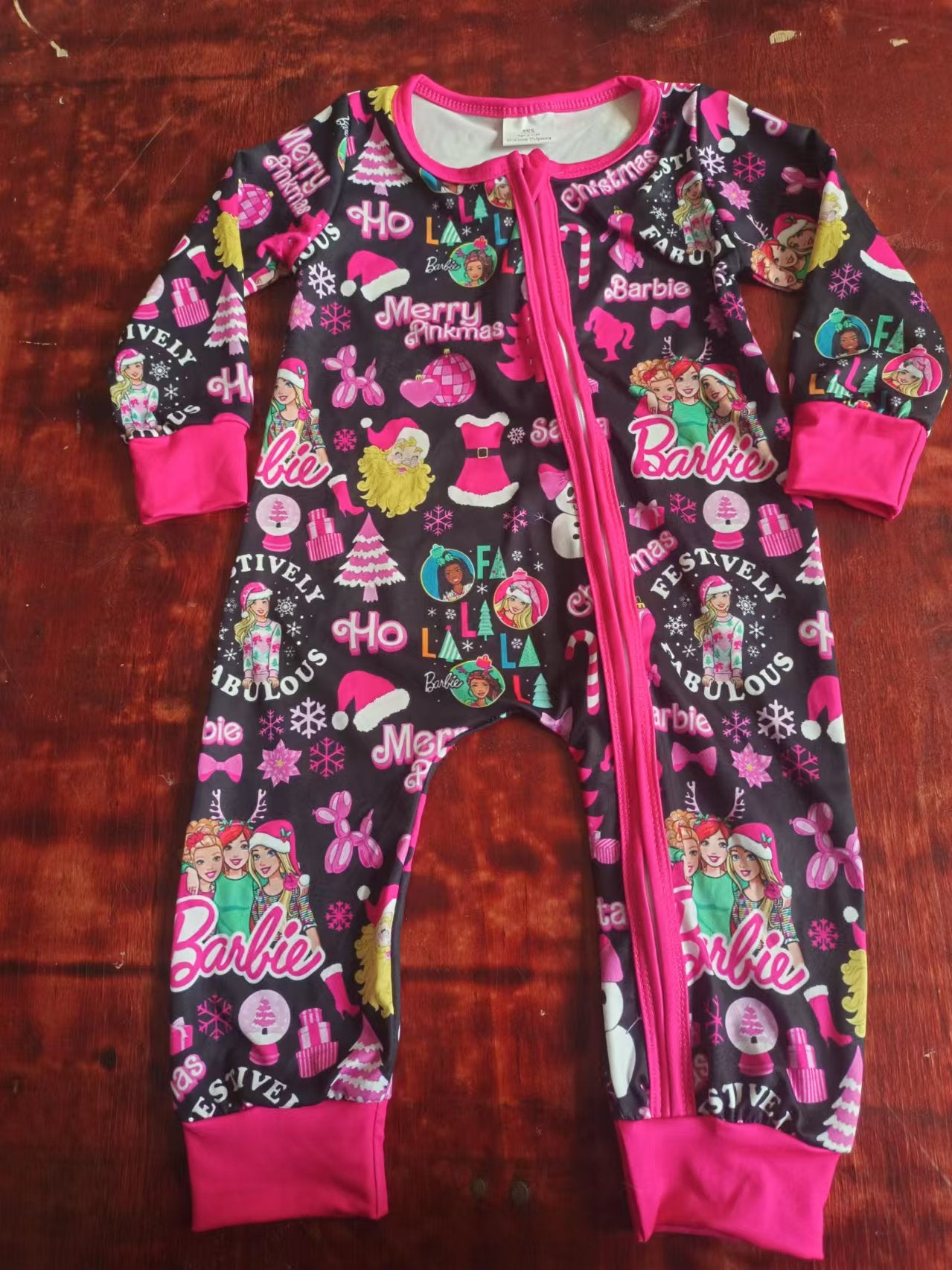 Custom moq 3 eta 6-7weeks Rose pink Christmas atmosphere long zipper romper