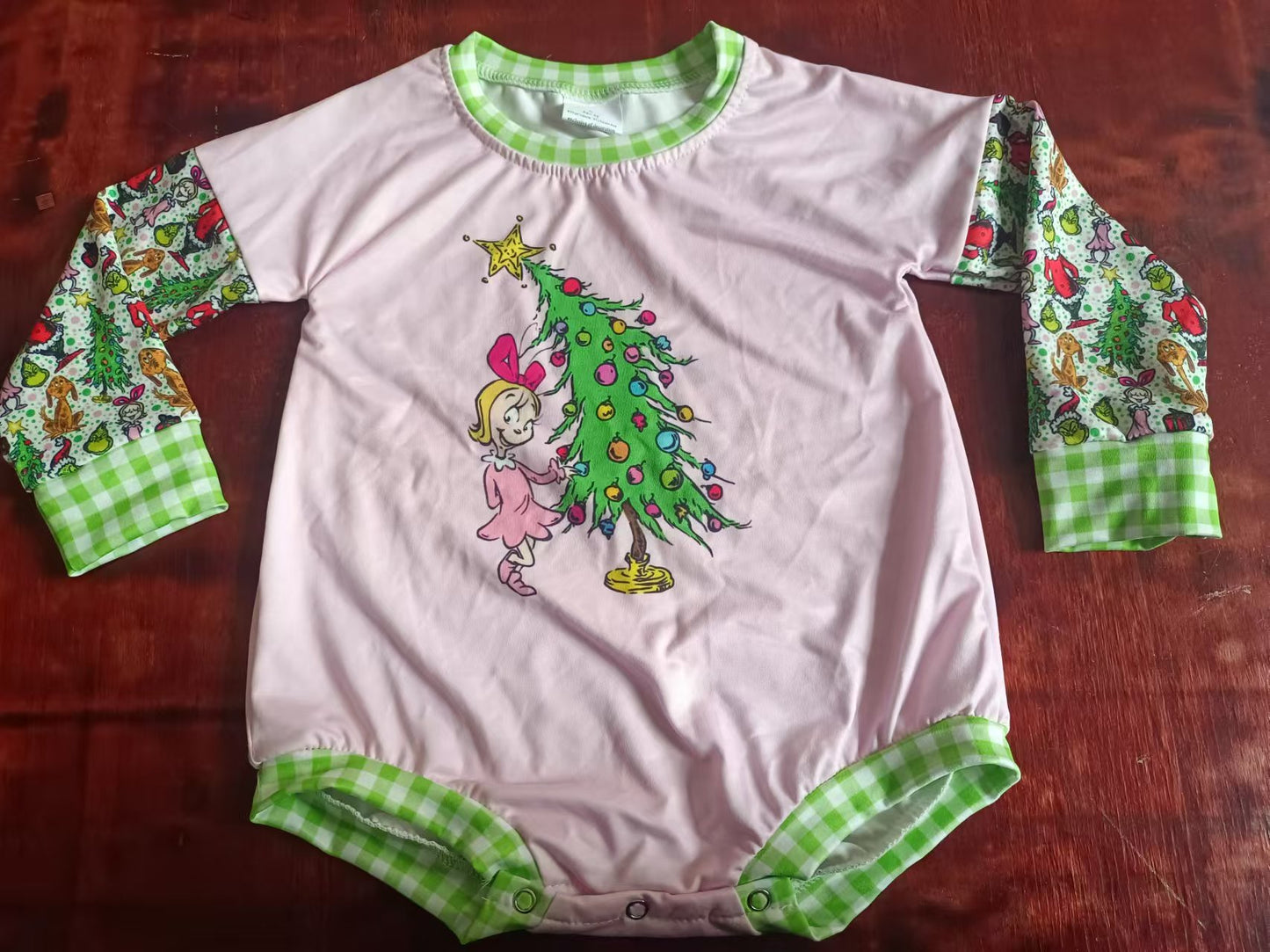 Custom moq 3 eta 6-7weeks Lighted Christmas Tree - Girls Pink Long Sleeve Cropped Bodysuit