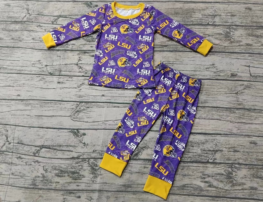 Custom moq 3 eta 6-7weeks Yellow Letters-Helmet Pattern Purple Long Sleeve Suit