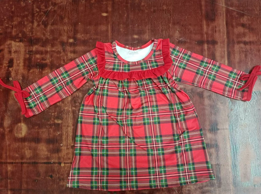 Custom moq 3 eta 6-7weeks Red and green plaid pleated square neck long sleeve dress