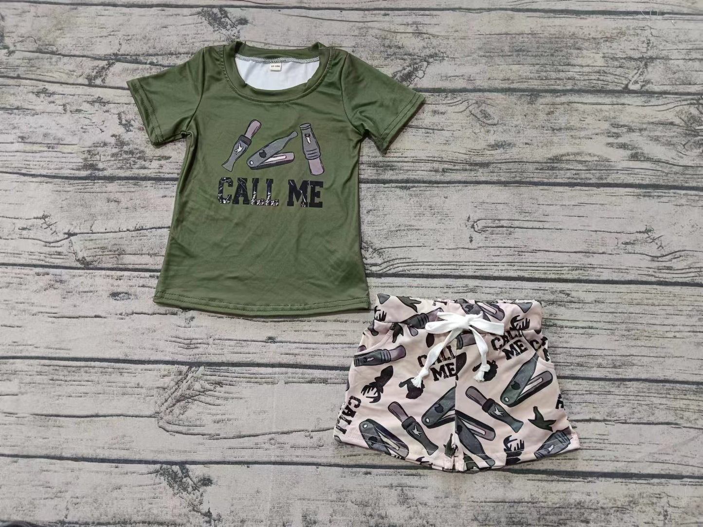 Custom moq 3 eta 6-7weeks Army Green Short Sleeve Top - Beige Shorts Set