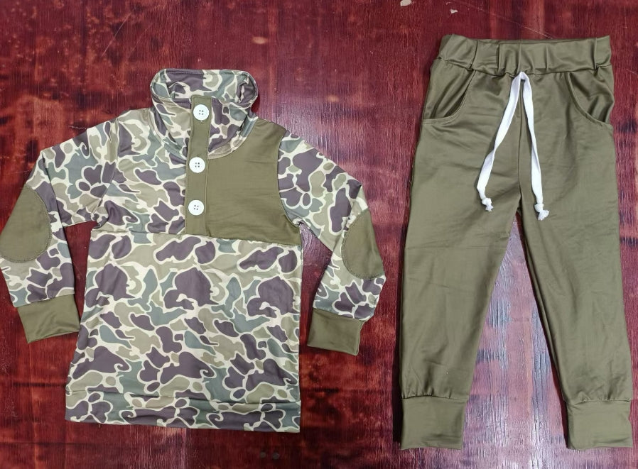 Custom moq 3 eta 6-7weeks Gray Green Camouflage Button Pullover Long Sleeve Suit