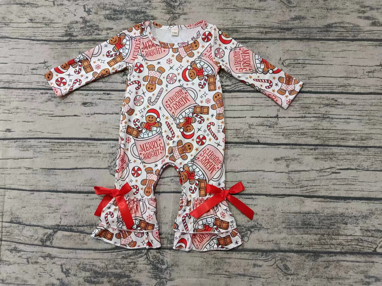 Custom moq 3 eta 6-7weeks Teacup Bear Pattern Pink Bow Long Romper