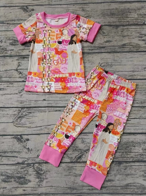 Custom moq 3 eta 6-7weeks Pink God Short Sleeve Long Pants Suit