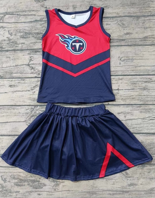 Custom moq 3 eta 6-7weeks Flame Letter T Red and Blue Sleeveless Top and Pants Skirt Set