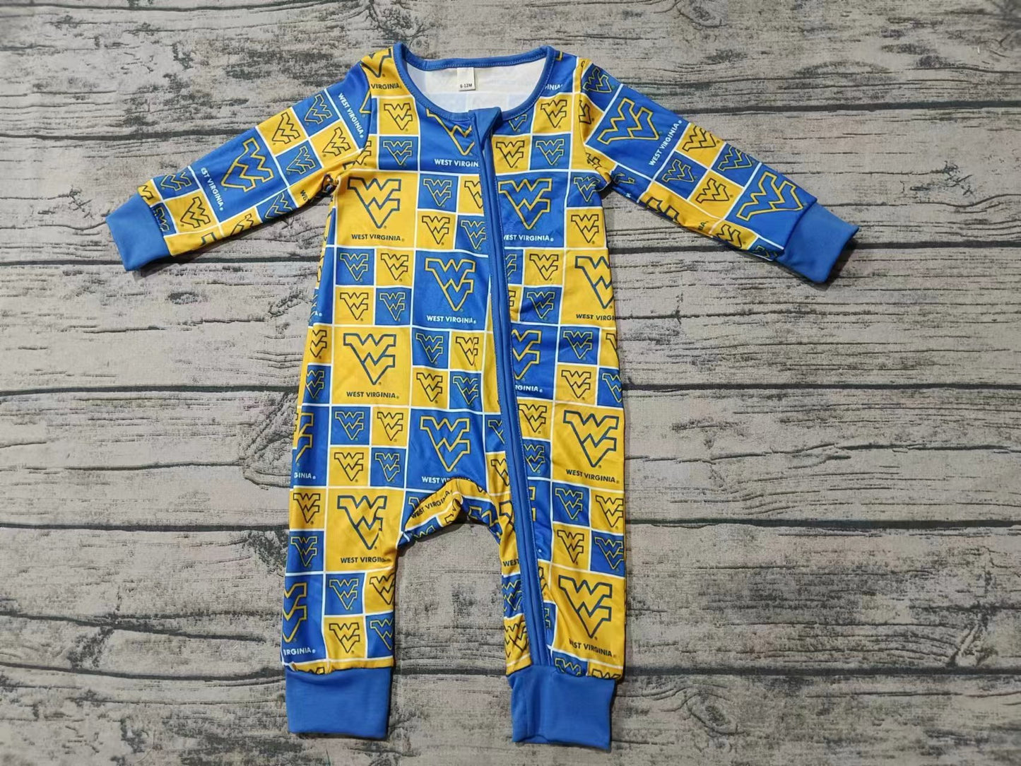 Custom moq 3 eta 6-7weeks Yellow & Blue Letter V Plaid Long Zipper Romper