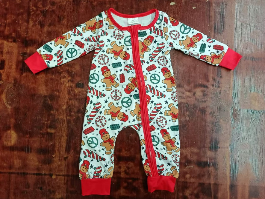 Custom moq 3 eta 6-7weeks Biscuit Bear - Striped Skateboard Red Long Zipper Climbing Suit