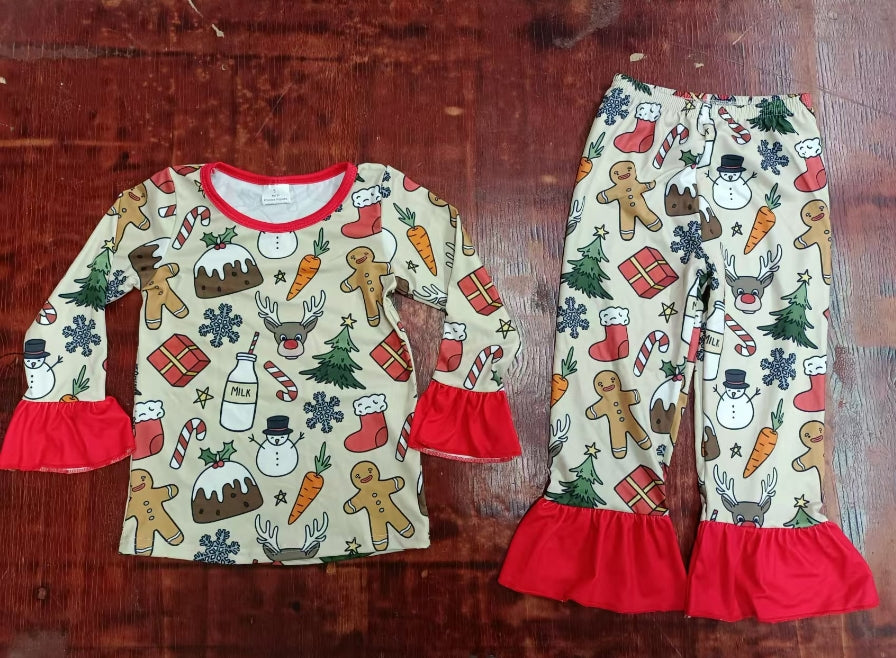 Custom moq 3 eta 6-7weeks Chocolate Cake-Bear-Christmas Elements Red Pleated Loose Cuffs Long Sleeve Suit