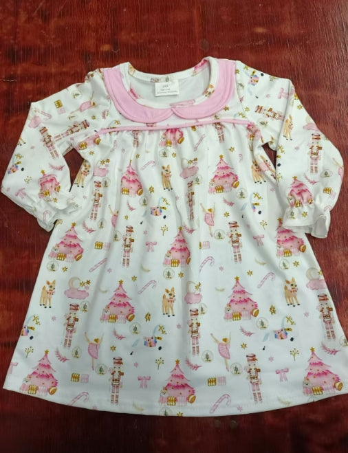 Custom moq 3 eta 6-7weeks Pink Christmas Tree Castle-Guard-Deer Doll Collar Long Sleeve Dress