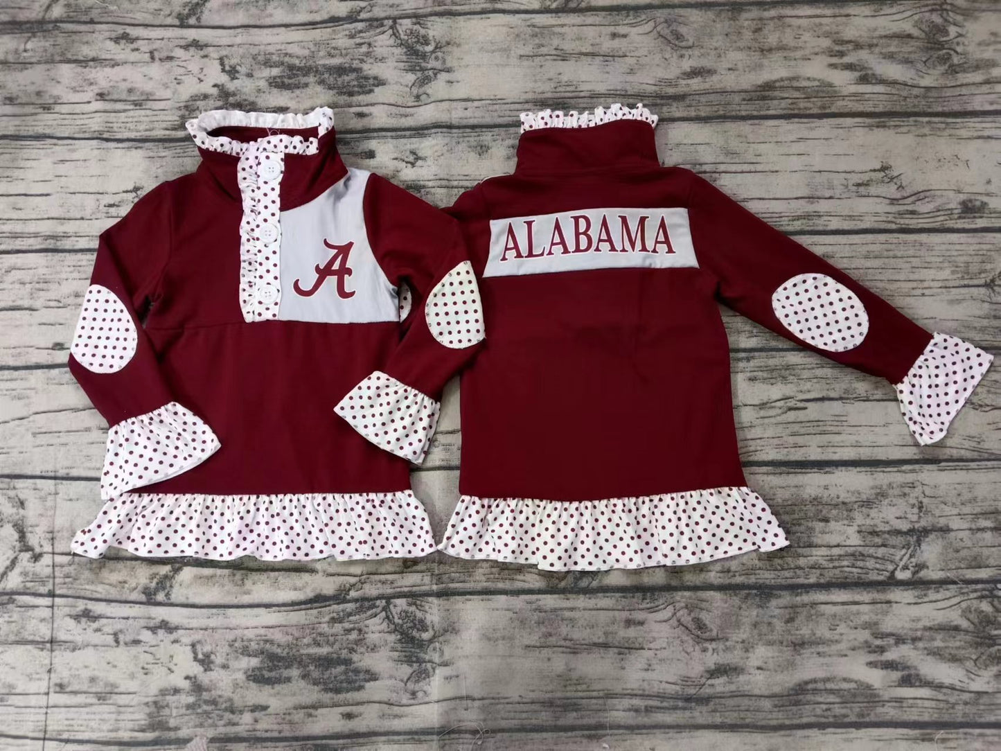 Custom moq 3 eta 6-7weeks Red Letter A Polka Dot Button Pullover Long Sleeve Top
