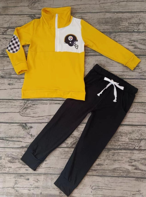 Custom moq 3 eta 6-7weeks Orange Helmet Zipper Pullover Top - Black Pants Set
