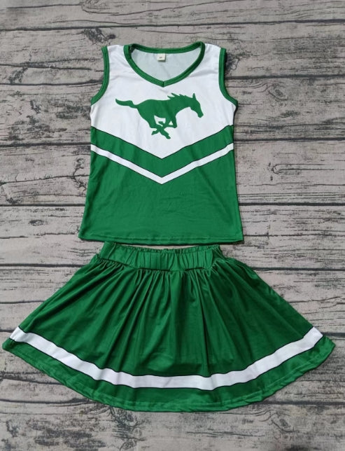 Custom moq 3 eta 6-7weeks Green Horse Sleeveless Top-Pants Skirt Set