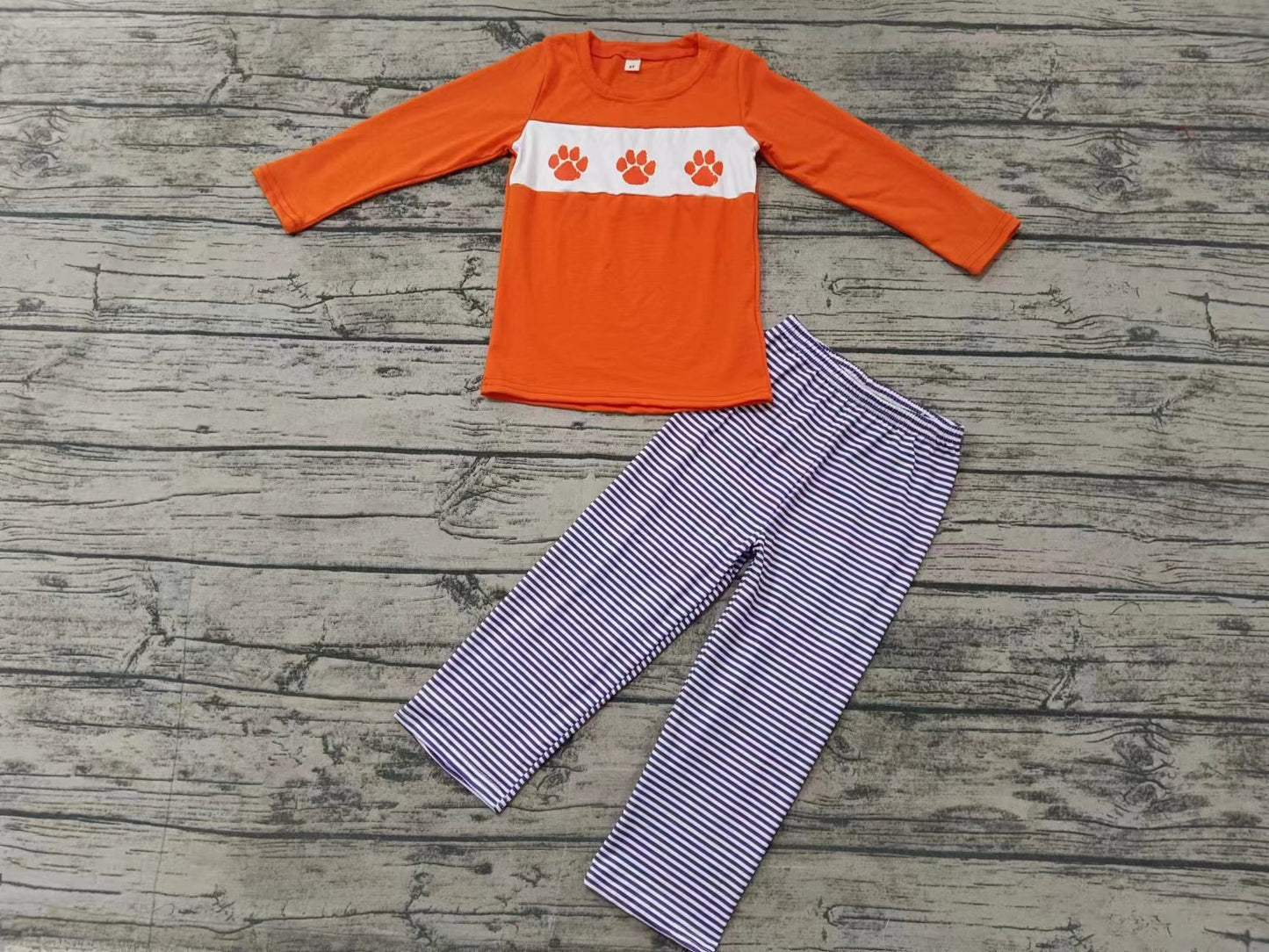 Custom moq 3 eta 6-7weeks Orange Animal Print Long Sleeve Top & Purple Striped Pants Set
