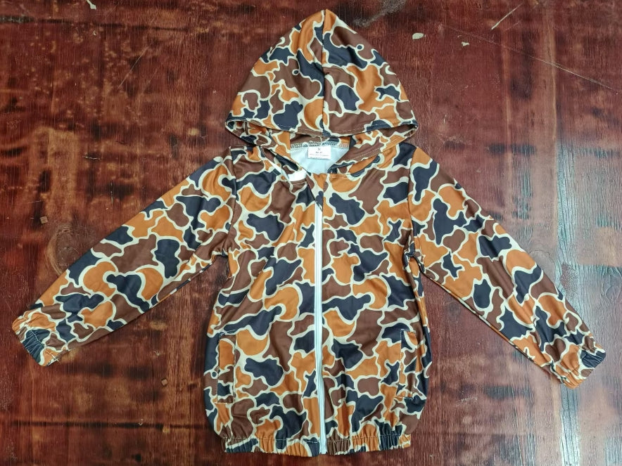Custom moq 3 eta 6-7weeks Brown & Orange Leopard Hooded Zip-Up Jacket