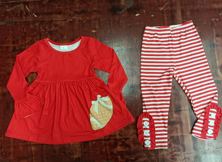 Custom moq 3 eta 6-7weeks Bow Polka Dot Oval Ball Red Long Sleeve Top-Striped Pants Set