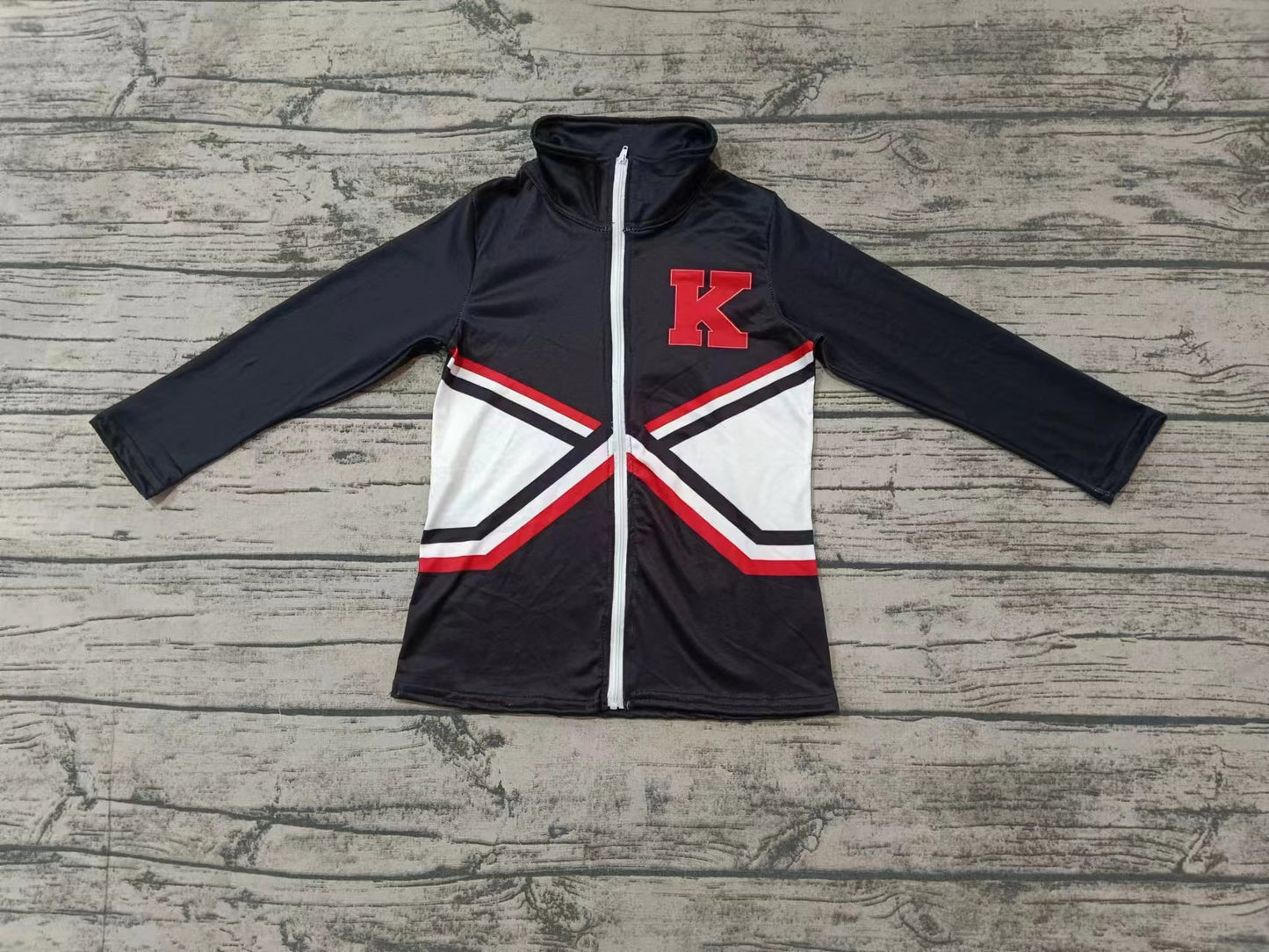 Custom moq 3 eta 6-7weeks Red letter K black long sleeve zip-up jacket