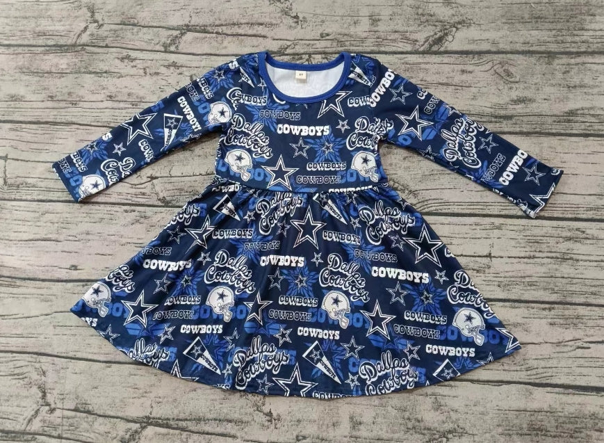 Custom moq 3 eta 6-7weeks White Helmet-Five-Pointed Star-Letter Blue Long Sleeve Dress