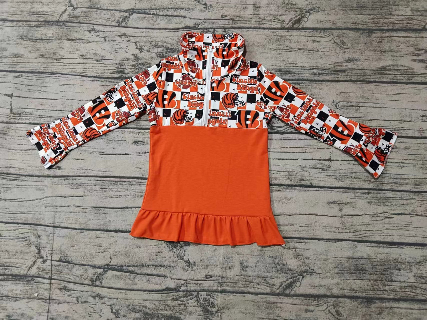 Custom moq 3 eta 6-7weeks Orange Helmet Letter Zipper Pullover Trumpet Sleeve Long Sleeve Jacket