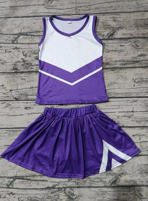 Custom moq 3 eta 6-7weeks Cheerleading Purple Sleeveless Top-Pants Skirt Set