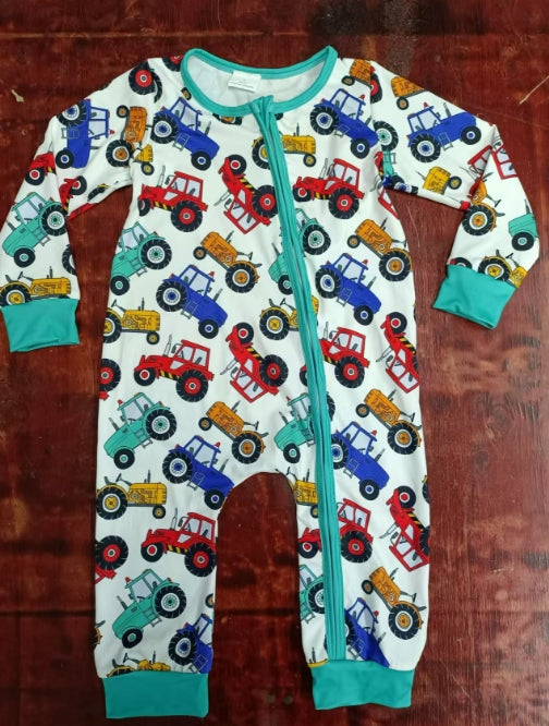 Custom moq 3 eta 6-7weeks Off-road vehicle lake blue long zip-up romper