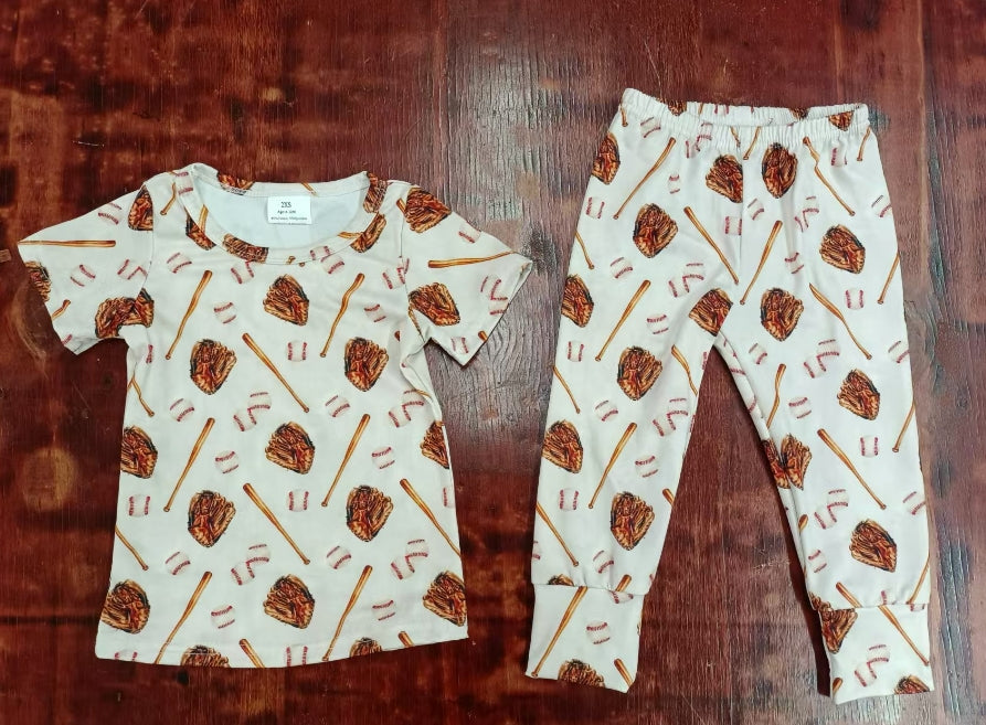 Custom moq 3 eta 6-7weeks Baseball Glove-Stick White Short Sleeve Long Pants Set