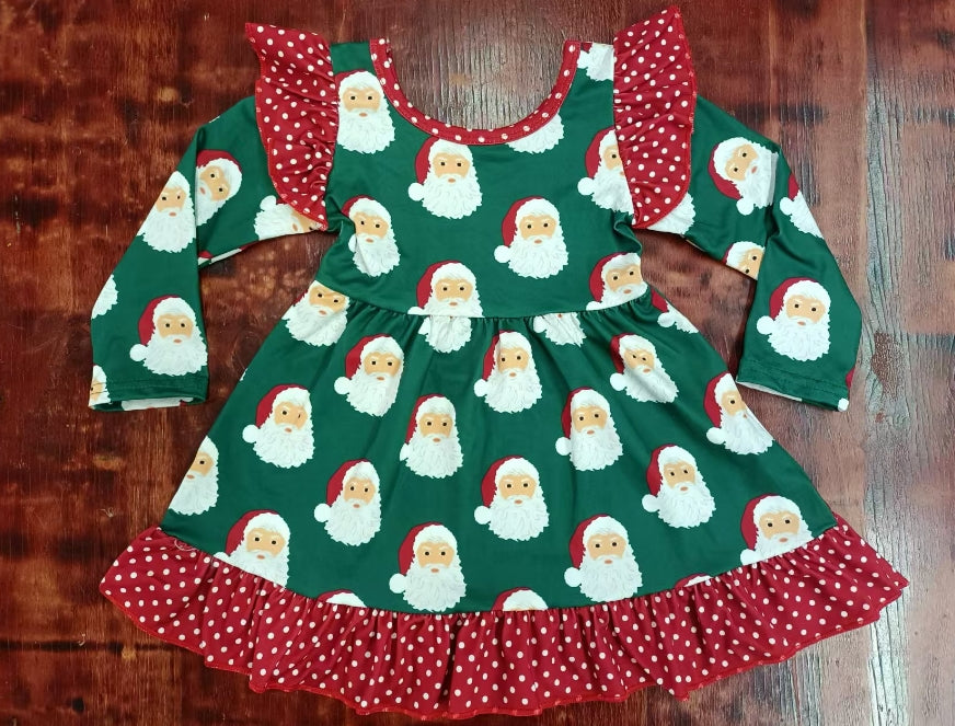 Custom moq 3 eta 6-7weeks Bearded Santa Claus red polka dot flying sleeves green long-sleeved dress