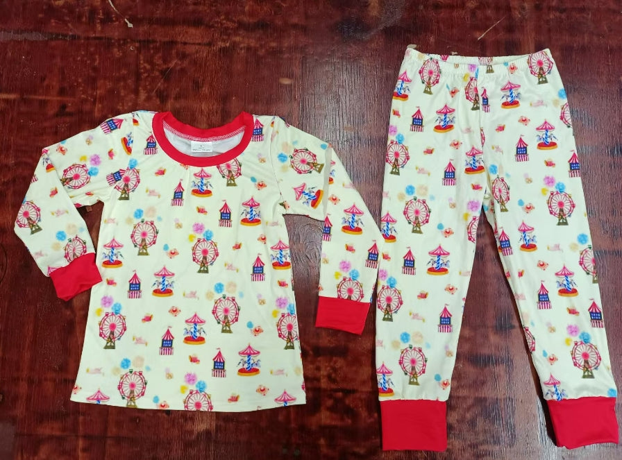 Custom moq 3 eta 6-7weeks Red Ferris Wheel - Carousel Beige Long Sleeve Pants Suit