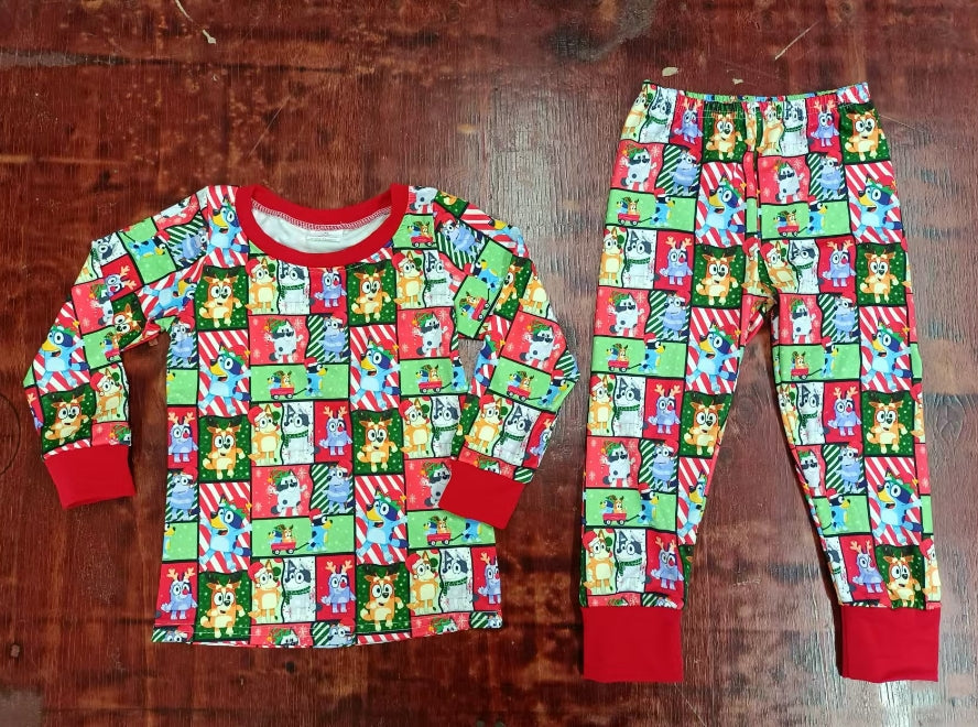 Custom moq 3 eta 6-7weeks Red and Green Plaid Puppy Long Sleeve Pants Suit