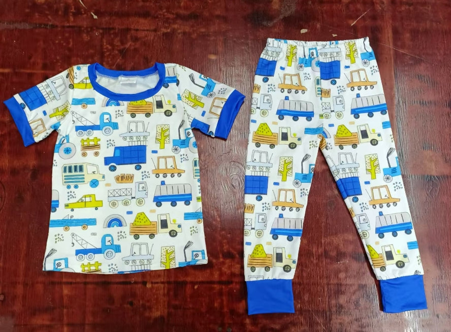 Custom moq 3 eta 6-7weeks Blue short-sleeved trousers suit with various truck patterns