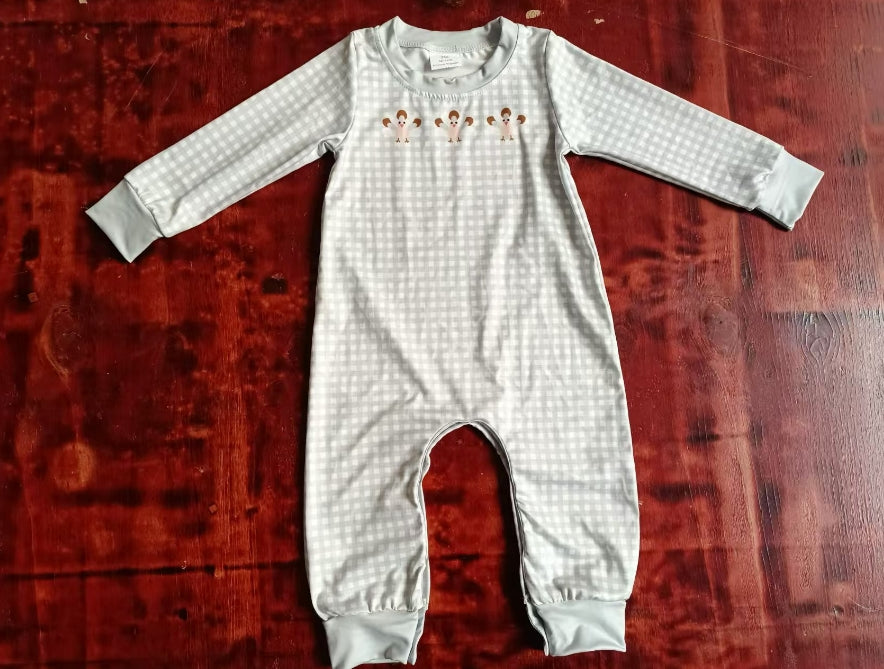 Custom moq 3 eta 6-7weeks Dancing Turkey Grey Plaid Long Romper
