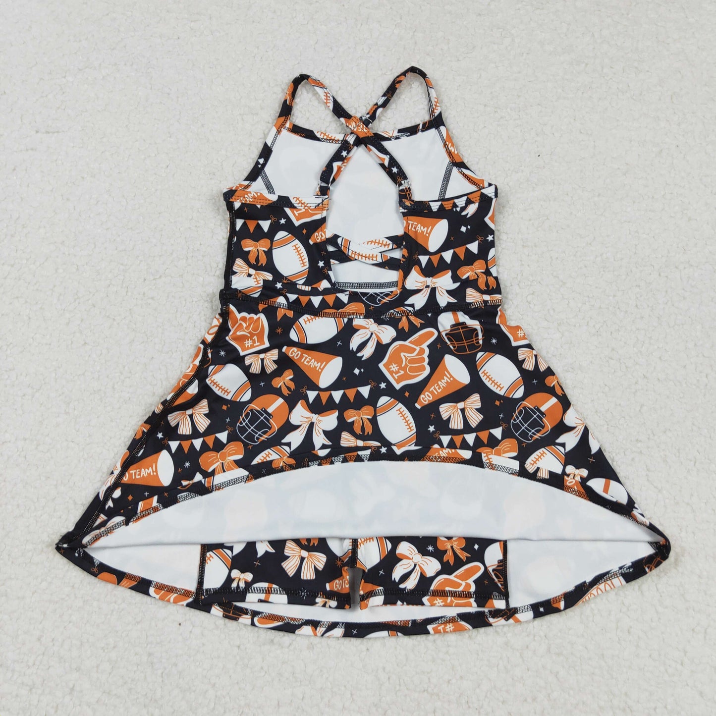 RTS NO MOQ(In Stock) GSD2777 Football Flared Orange Bow Pattern Yoga Sleeveless Dress